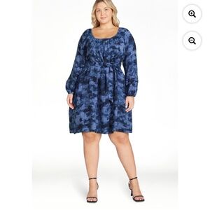 Terra and Sky Women’s Blue Comet Shirred Dress Size 2X NEW